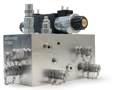 Bloque de control hidráulico - Bloque de válvula para el control de seguridad de máquinas e instalaciones En las instalaciones hidráulicas, las funciones de control se realizan mediante controles electrónicos en combinación con bloques hidráulicos.