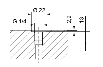 Rosca de tubo ISO 228 parte 1 - G1/4 para espigas roscadas según DIN 3852 parte 2, forma A (con junta tórica según DIN 3869) o forma B (con borde de estanqueidad)