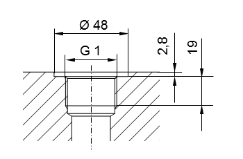 Rosca de tubo ISO 228 parte 1 - G1 para espigas roscadas según DIN 3852 parte 2, forma A (con anillo de sellado según DIN 3869) o forma B (con borde de sellado)