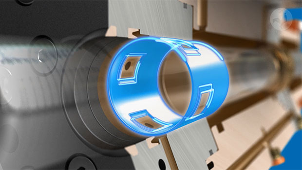 El sistema de guiado en el cierre Cojinete hidrostático del vástago Servobear® es especialmente adecuado para movimientos y oscilaciones altamente dinámicos.